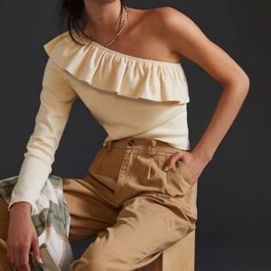 Anthropologie Cream One-Shoulder Blouse